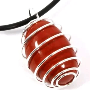 Red Jasper Wire Cage Natural Gemstone Chakra Pendant With 60cm Braided Cord